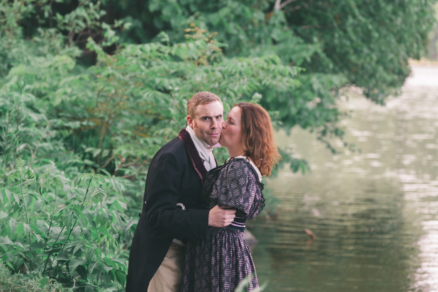 funny P&P pride and Prejudice themed engagement photos costumes