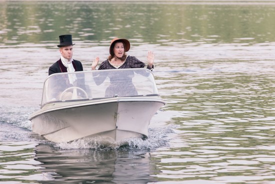funny P&P pride and Prejudice themed engagement photos costumes