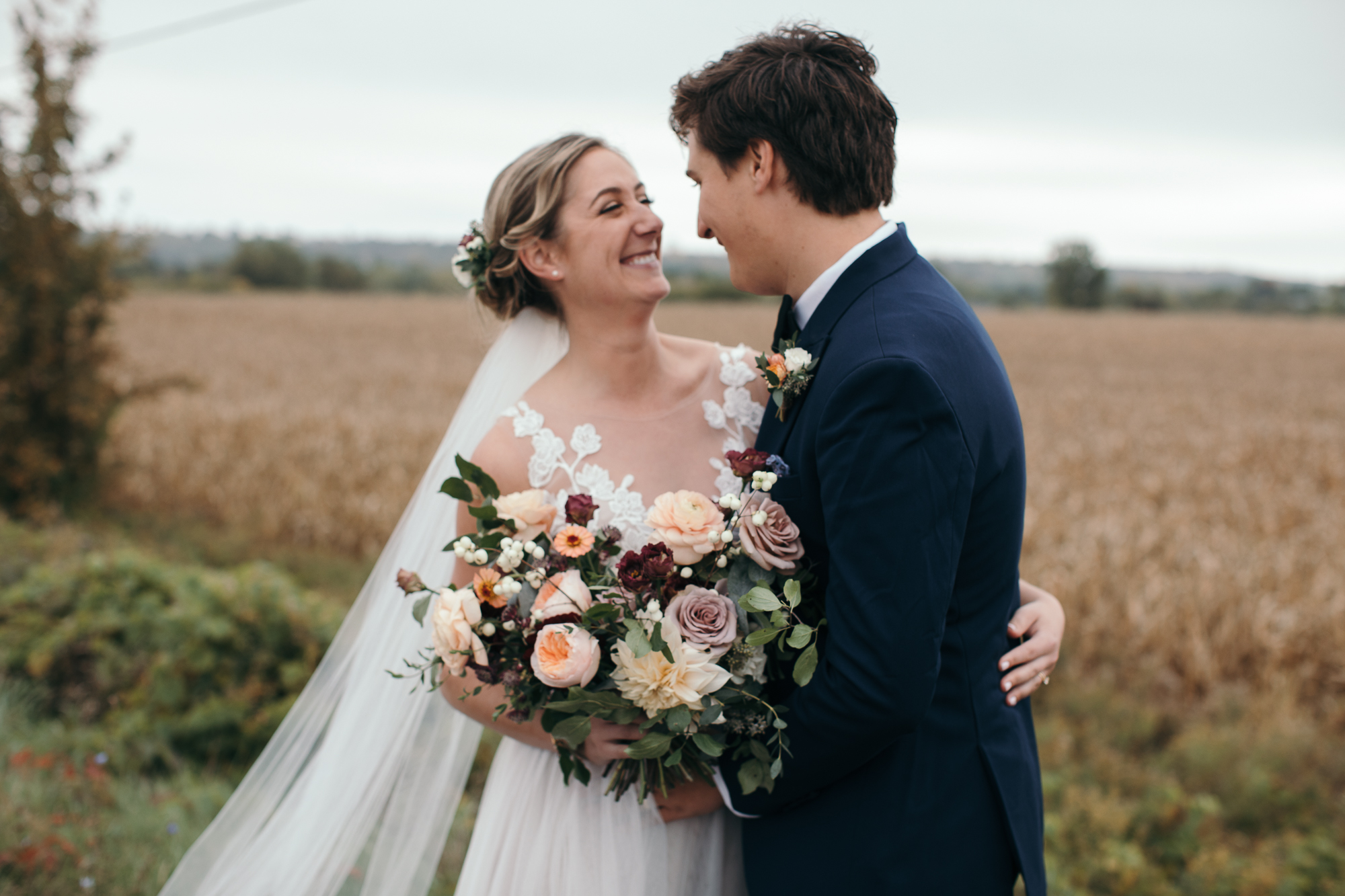 Bride in a field Picton Ontario